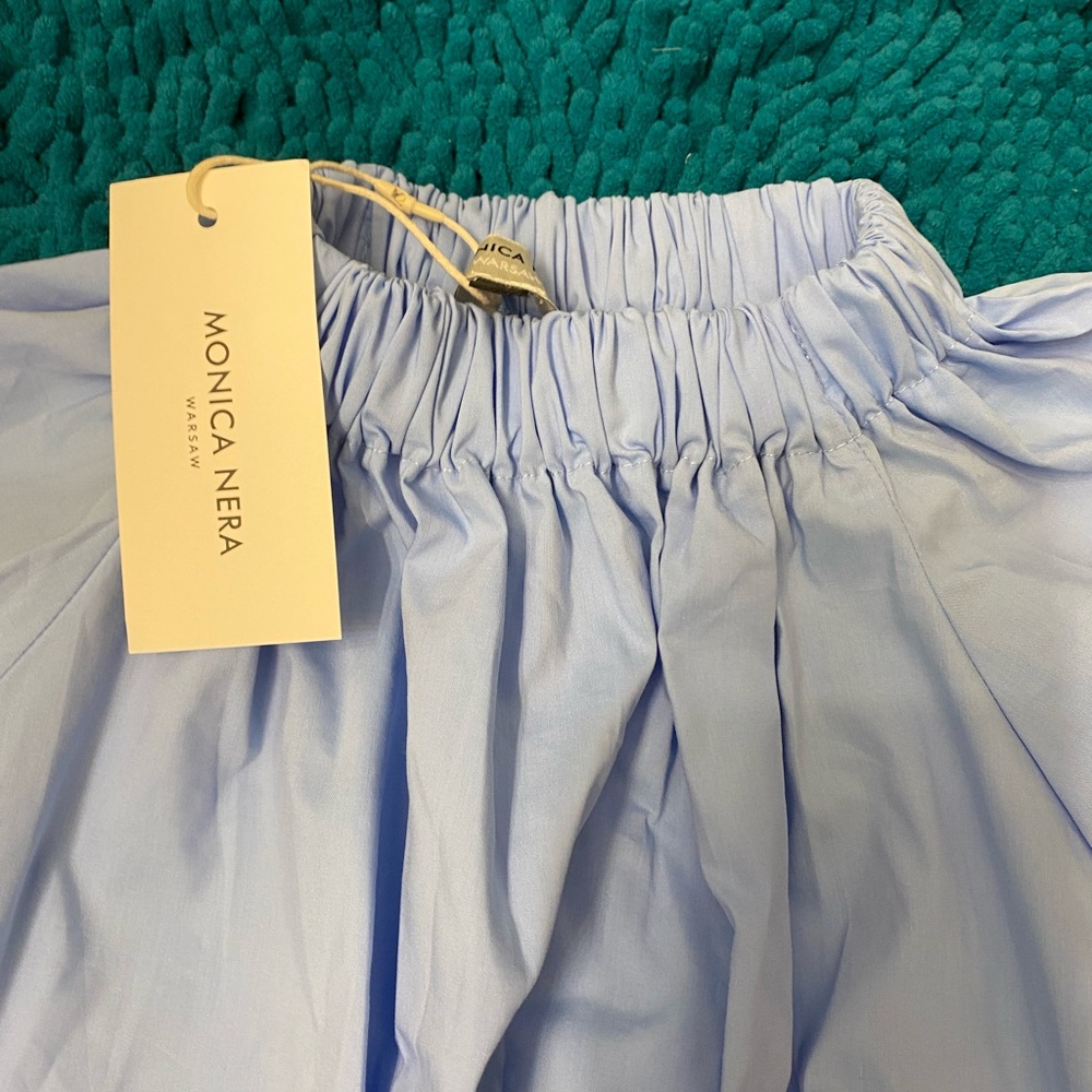MONICA NERA Light Blue Gathered Waist Blouse